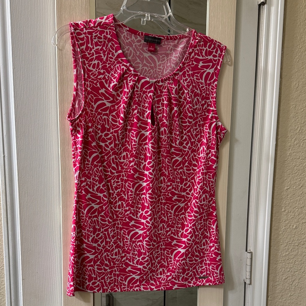 Vince Camuto Pink and White Sleeveless Blouse